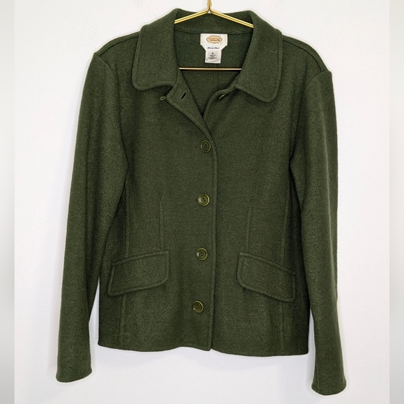 Talbots Medium Olive Green Wool & Alpaca Blend Long Sleeve Button‎ Down Jacket - Picture 1 of 10